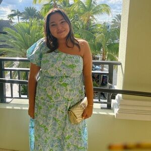 Show Me Your Mumu XL blue off the shoulder floral dress